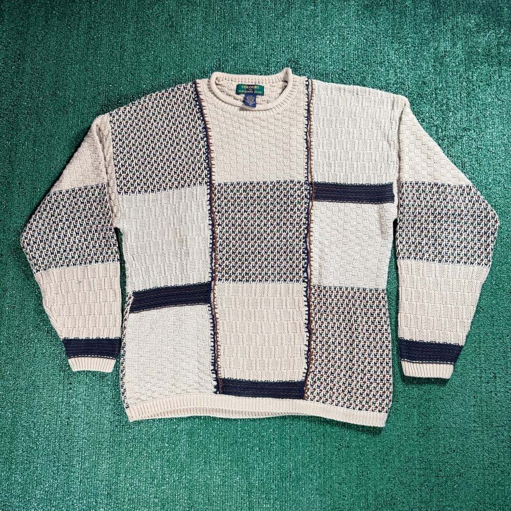 Vintage Colours by Alexander Julian Patchwork Knit Sweater Size Large